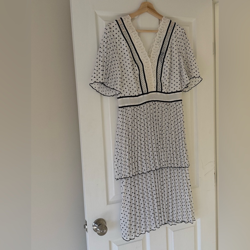 Nasty Gal Black and White Polka Dot Pleated Ruffle Midi Dress
